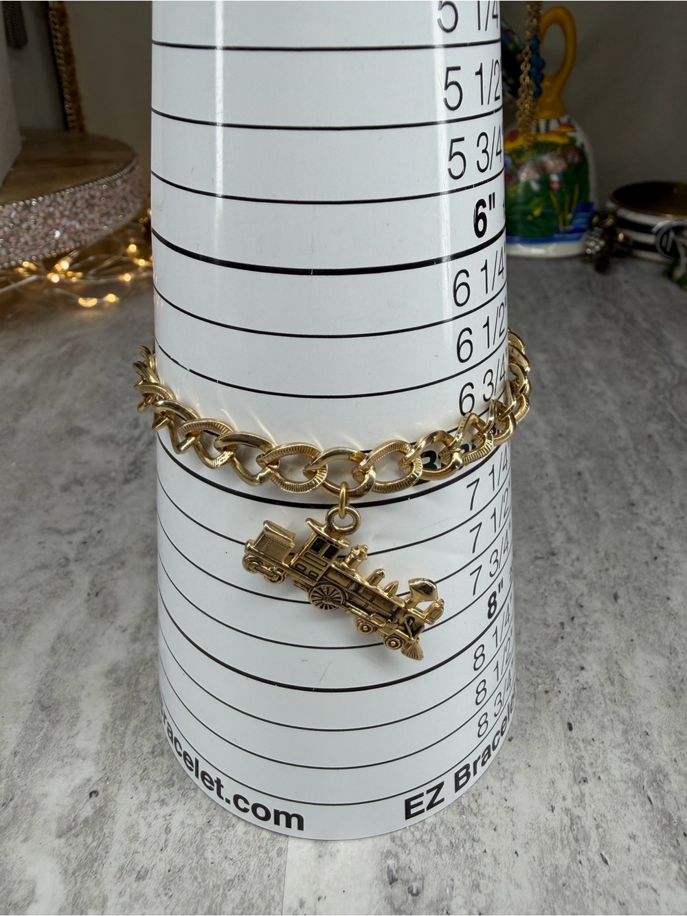 Vintage Train Charm Bracelet Gold Tone Transportation Trains Travel Souvenir